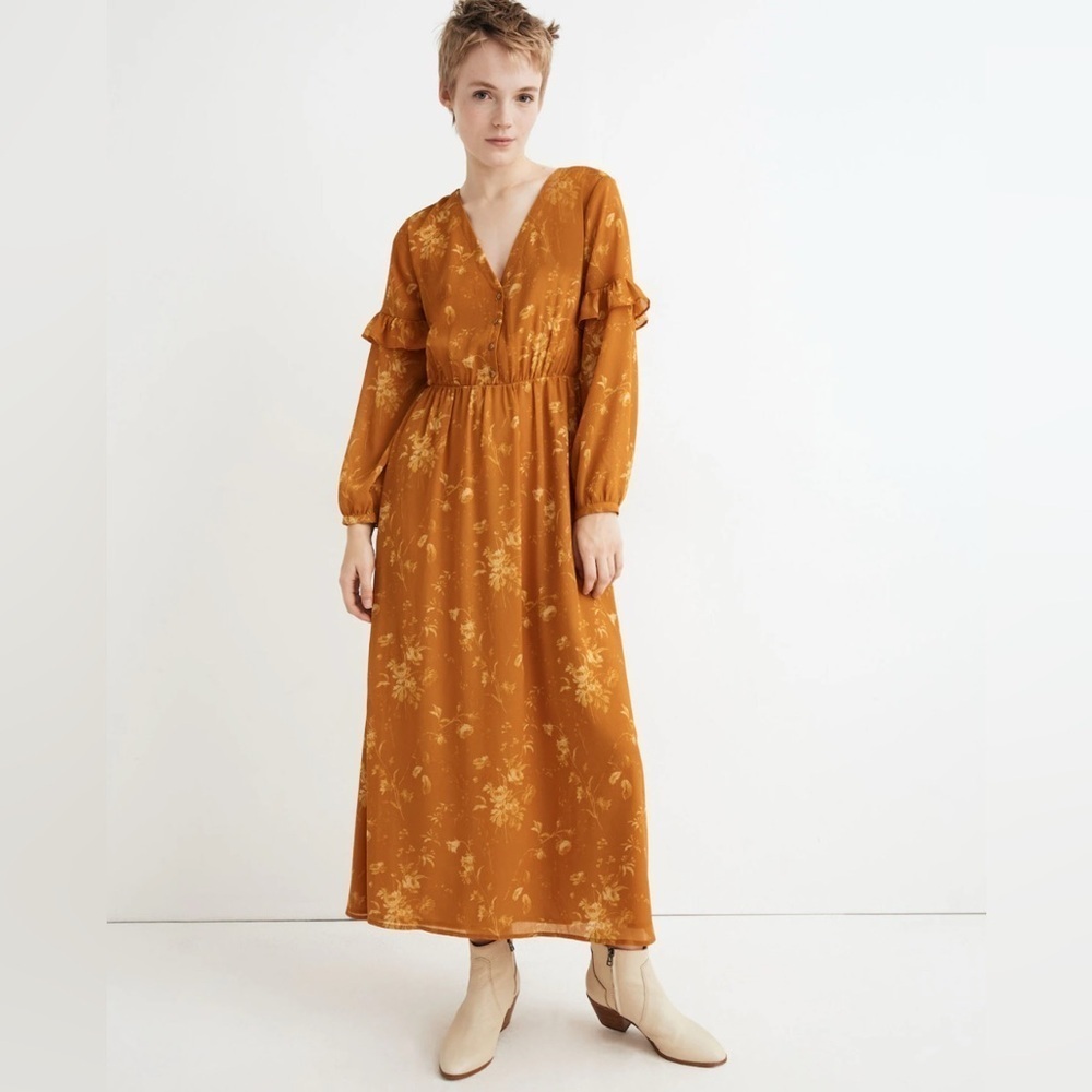 Madewell Ruffle Floral Long Sleeve Maxi Dress